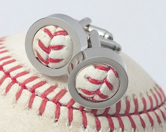 6 Pairs Game Used Baseball Cufflinks (Groomsmen Set of 6)