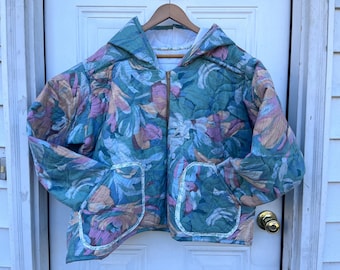 Sudadera con capucha para adultos: chaqueta vintage floral con capucha y cremallera, única en su tipo.