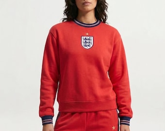 Conjunto de treino da seleção inglesa de futebol | Moletom e calça de moletom vermelhos para torcedores dos Três Leões | Moletom de gola redonda British Athletic da The Jacket Studio Co.