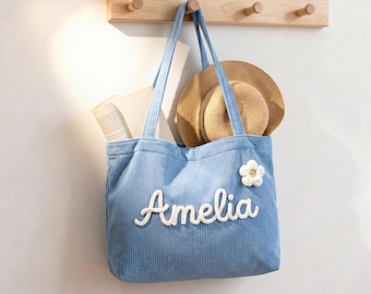 Aangepaste draagtas chenillenaam, gunst vrijgezellenfeest, gepersonaliseerde corduroy portemonnee met ritssluiting, cadeauzakje bruidsmeisje, Moederdagcadeau