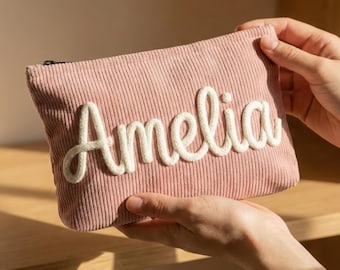 Gepersonaliseerde chenille make-uptas, aangepast corduroy toilettasje, cosmetische reisetui, cadeau voor moeder, voorstel bruidsmeisje, verjaardagscadeau