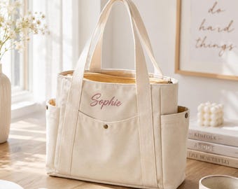 Personalized Embroidered Tote Bag, Custom Name or Logo Canvas Tote, Bridesmaid Gift Bag, Monogrammed Shopper Gift, Summer Bag, Wedding Gift