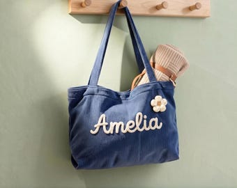 Aangepaste draagtas chenillenaam, gunst vrijgezellenfeest, gepersonaliseerde corduroy portemonnee met ritssluiting, cadeauzakje bruidsmeisje, Moederdagcadeau