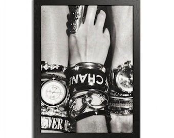 Fashion Wall Art | Black & White Wrist Jewelry Print | Framed Trendy Poster | Glam Aesthetic Decor for Bedroom