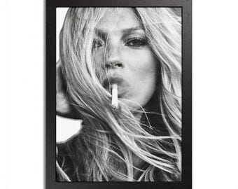 Arte de pared de modelo de moda en blanco y negro / Póster enmarcado de estilo editorial / Decoración elegante y glamurosa / Impresión de alta costura para dormitorio y tocador de armario