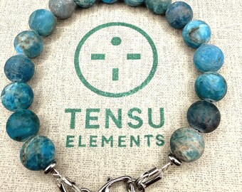 Frosted Apatite Gemstone Bracelet • 10mm Matte Beads • Handmade Crystal Bracelet • Men's Bracelet • Summer Bracelet • Blue Gemstone Bracelet
