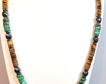 Turquoise Tiger's Eye Necklace • Hematite Arrowhead Pendant • Genuine Turquoise • Southwest  Necklace • Gift for Him • Free Shipping