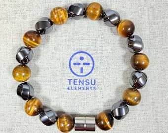 Tiger's Eye Hematite Bracelet • Magnetic Clasp • Mens Gemstone Bracelet • Bold Bracelet • Gift for Him • Gift for Her • Free Shipping
