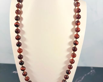 Red Tiger's Eye Necklace • 24k Gold Plated Beads • Natural Gemstone Jewelry