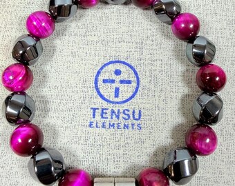 Violet Tiger's Eye Hematite Bracelet • Magnetic Clasp • Mens Gemstone Bracelet • Bold Bracelet • Gift for Him • Gift for Her • Free Shipping