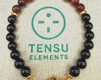 Red Tiger's Eye Onyx Bracelet • 24k Gold Plated Gemstone Beaded Bracelet