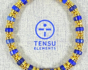 Lapis Lazuli Stretch Bracelet • 24k Gold Accents • Hematite Beads • Boho Jewelry • Woman's Bracelet • Blue Bracelet • Men's Bracelet •
