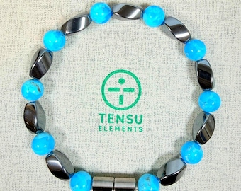 Kingman Turquoise Hematite Bracelet • Magnetic Clasp • Genuine Turquoise • Gemstone Bracelet • Gift for Him • Gift for Her • Men's Bracelet
