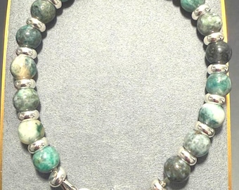 Green Dioptase Gemstone Bracelet • Sterling Silver Plated Beads • Custom Size