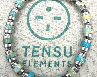Turquoise Jasper Heishi Stretch Bracelet • Natural Gemstone Boho Jewelry