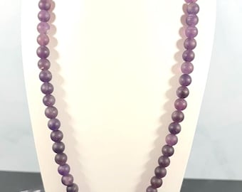 Frosted Amethyst Gemstone Necklace • 8mm Natural Beads • Unisex Spiritual Jewelry