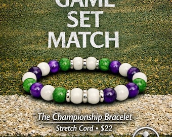 Championship Tennis Bracelet • Green White Purple Stretch Bracelet • Crystal Bracelet • Gift for Her • Gift for Him • Free Shipping