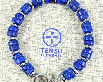 Lapis Blue Jasper Heishi Bracelet • Platinum Hematite Spacers, Custom Size