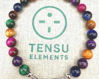Multicolor Tiger's Eye Bracelet • 8mm Natural Gemstone Beads • Custom Handmade Jewelry