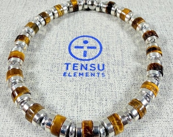 Golden Tiger's Eye Heishi Bracelet • Silver or Gold Accents, Custom Size