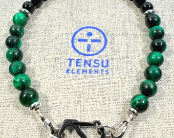 Green Tiger's Eye Onyx Beaded Bracelet • Natural Gemstone Jewelry • Layered Earthy Texture