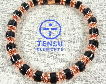 Black Onyx Stretch Bracelet • Rose Gold Hematite Accents • Boho Jewelry