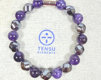 Amethyst Hematite Bracelet • Magnetic Clasp • Mens Gemstone Bracelet • Bold Crystal Bracelet • Gift for Him • Gift for Her • Free Shipping