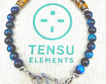 Blue Golden Tiger's Eye Bracelet • Mixed Cut Gemstone Beads