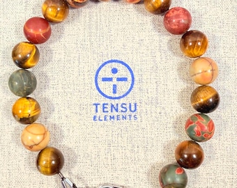 Tiger's Eye Picasso Jasper Bracelet • 10mm Gemstone Bracelet • Handmade Boho Bracelet • Custom Size • Gift for Him • Gift for Her