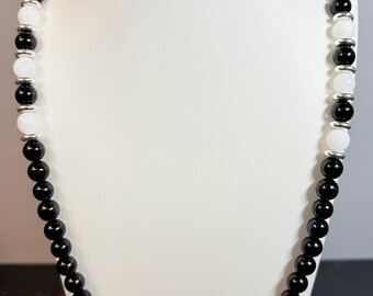 Black Onyx White Jade Necklace • Statement Necklace • Gemstone Necklace • Handmade Necklace • Gift for Her • Gift for Him • Free Shipping