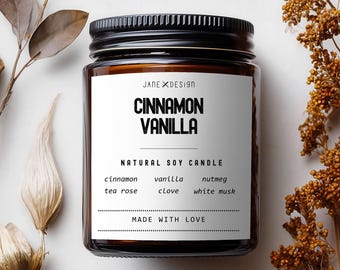 Cinnamon Vanilla Candle | Soy Amber Jar 9oz