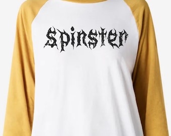 Spinster Gothic Text Graphic Tee | Death Metal Script Baseball Tshirt