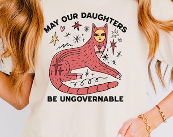 May Our Daughters Be Ungovernable Feminist Tee | Boxy Crop Shirt, Mystical Wolf