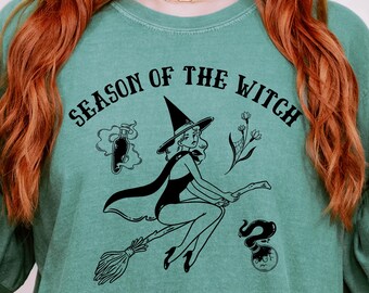 Season of the Witch Retro Illustration Long Sleeve Shirt | Halloween Spooky Mystical Tee
