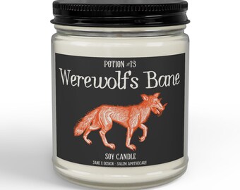 Werewolf's Bane Potion Soy Candle | Glass Jar with Black Lid, 4oz 9oz