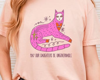 May Our Daughters Be Ungovernable Feminist Tee | Boxy Crop Shirt, Mystical Pink Wolf
