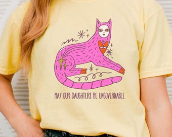 May Our Daughters Be Ungovernable Feminist Tee | Boxy Crop Shirt, Mystical Pink Wolf