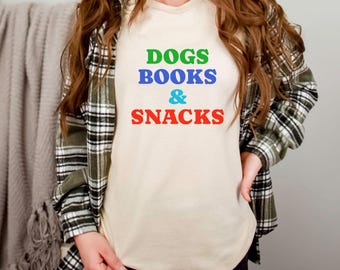 Dogs Books & Snacks T-Shirt | Retro Text Graphic Tee