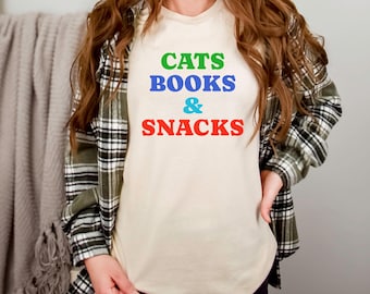 Cats Books & Snacks T-Shirt | Typography Graphic Tee