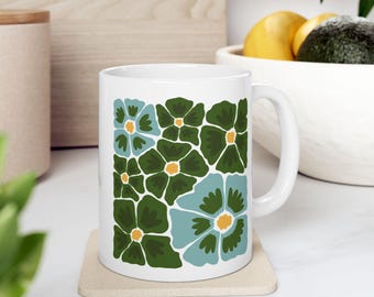Blue Green Floral Mug | Ceramic Coffee Mug