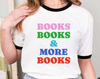 Books Ringer Tee | Colorful Typography Booklover Shirt