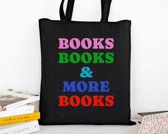 BOOKS Tote Bag | Colorful Typographic Library Tote