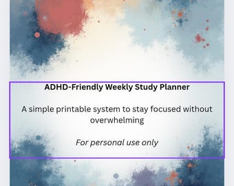 ADHD Study Planner Printable | Weekly Study Planner for Students | Focus & Productivity Planner | Exam Revision PDF