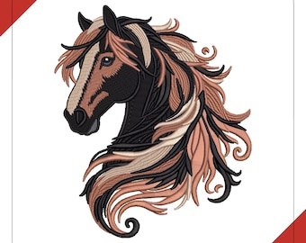 Majestic Stallion Embroidery Design, Western Horse Chest Art (PES File)