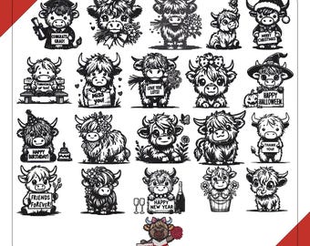 Baby Highland Cow Embroidery Designs, 21 Farm Animal Bundle (Instant Download)