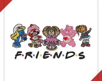 Cute Cartoon Friends Embroidery Design, Retro Style Character Group Stitch File, Vintage Classic Friends Machine Embroidery Pattern