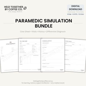 Simuleringspaket för ambulanssjukvårdare | 4 utskrivbara A6-anteckningsblock | Fallblad, vitala värden, historik, diagnos | PDF