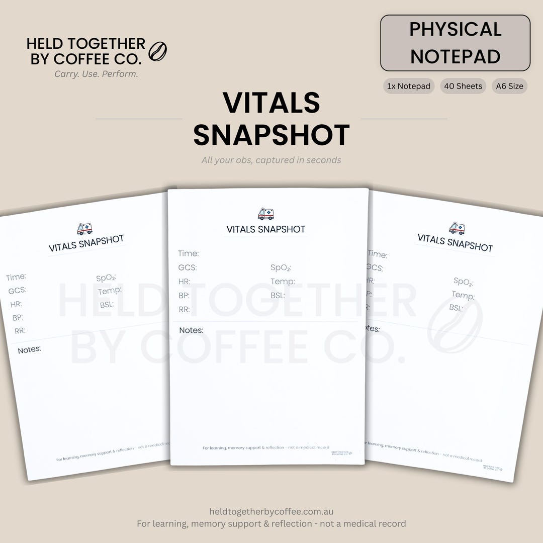 Paramedic Student Vital Signs Notepad – A6 Clinical Observation ...