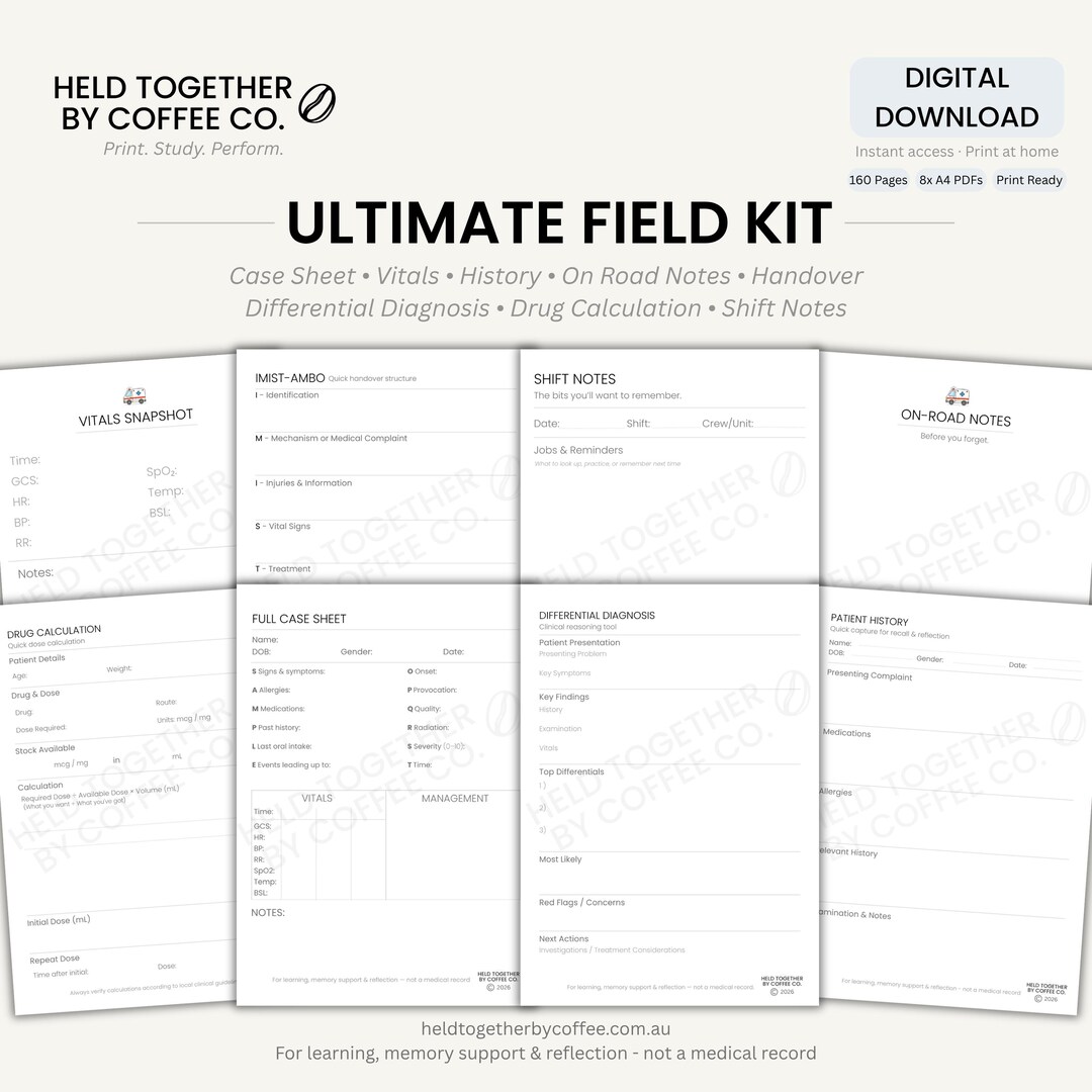 Ultimate Field Kit | 8 Printable A6 Clinical Notepads | Paramedic ...