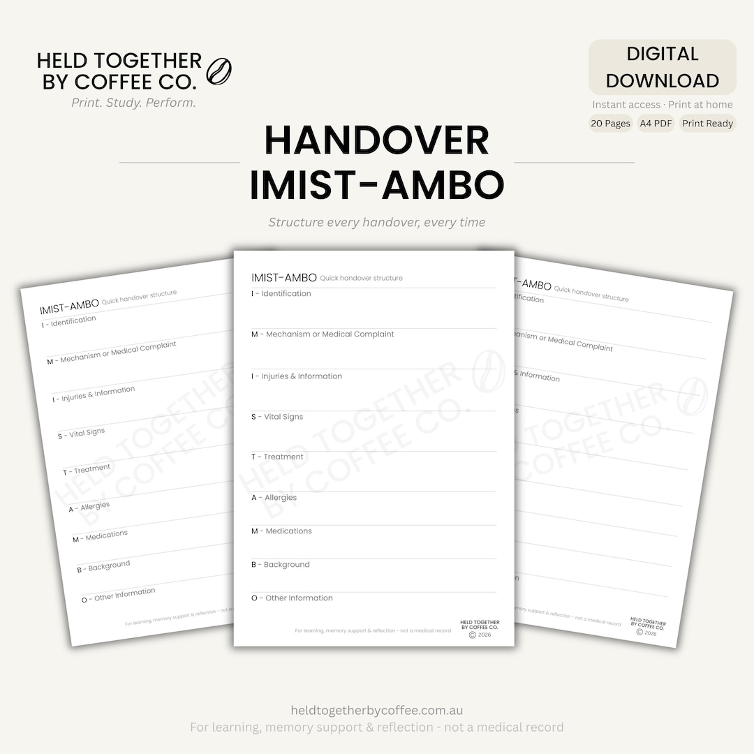 IMIST-AMBO Handover Notepad | Printable A6 Clinical Tool | Paramedic ...